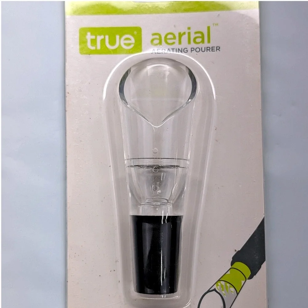 True Aerial Aerating Pourer Clear Black‎ Wine Aerator Drip-Free 0450 New